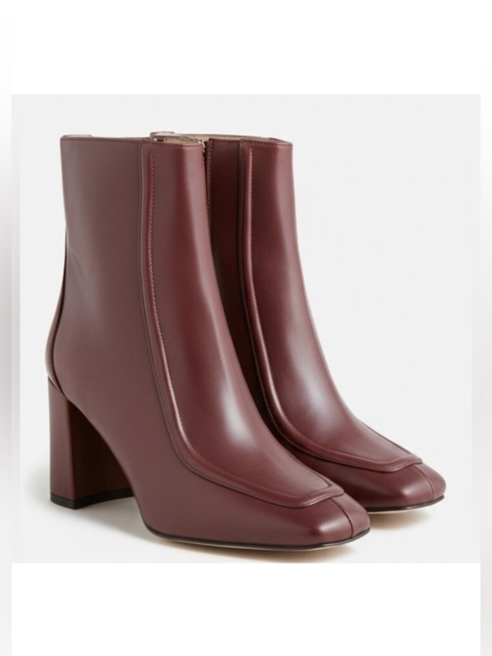 J. Crew Burgundy Square Toe Ankle‎ Boots in Italian Leather